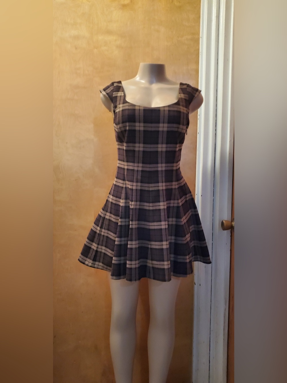 Aritzia Brown Plaid Sleeveless Fit-and-Flare Mini Dress - Picture 5 of 7
